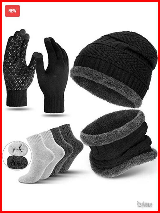 Winter Fleece Lined Beanie Hat Scarf Touchscreen Gloves Socks Set Unisex main image 6